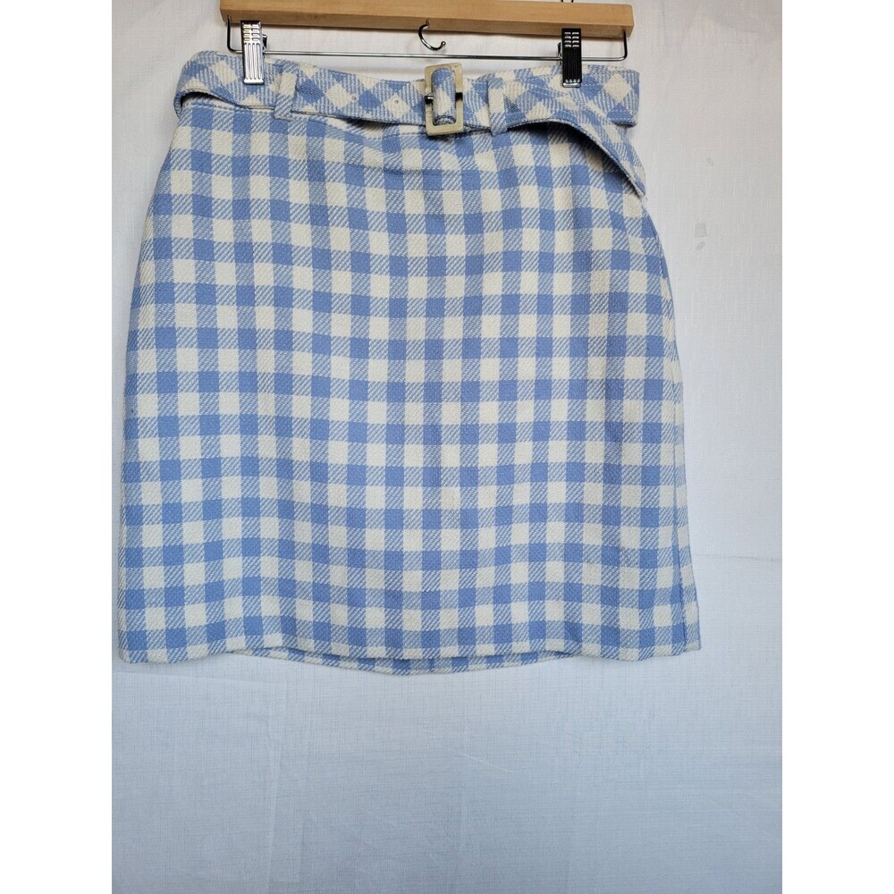 Ann Taylor Blue Gingham Belted A-Line Skirt,Light Academia Chic Workwear Sz 10 P